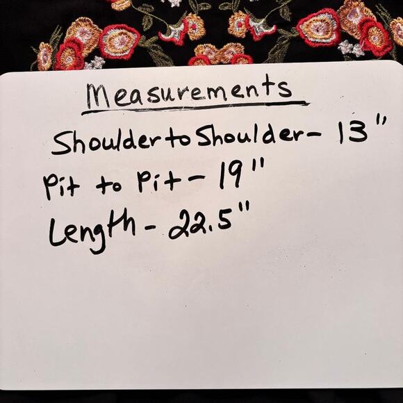 Shein Women's Blouse Size M Black Ruffled with Floral Embroidery Boho, Peasant - Picture 8 of 9